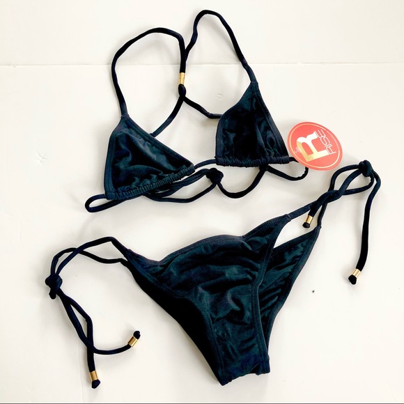 Rise Swim Black Two Piece String Bikini Thong Bottom Size Small - Picture 4 of 6